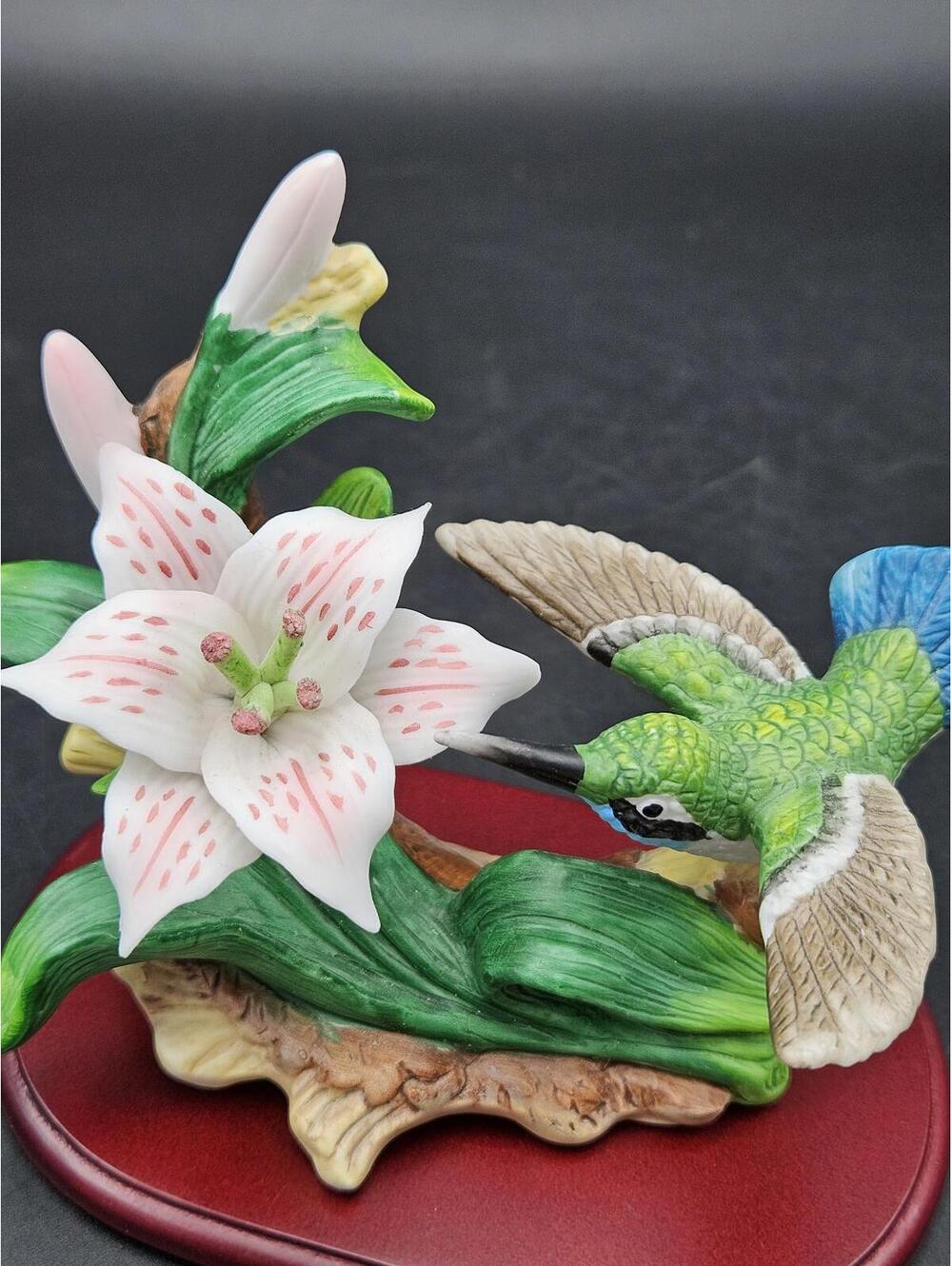Vintage Avon Blue-throated Hummingbird & Stargazer Lily Porcelain Figurine Base